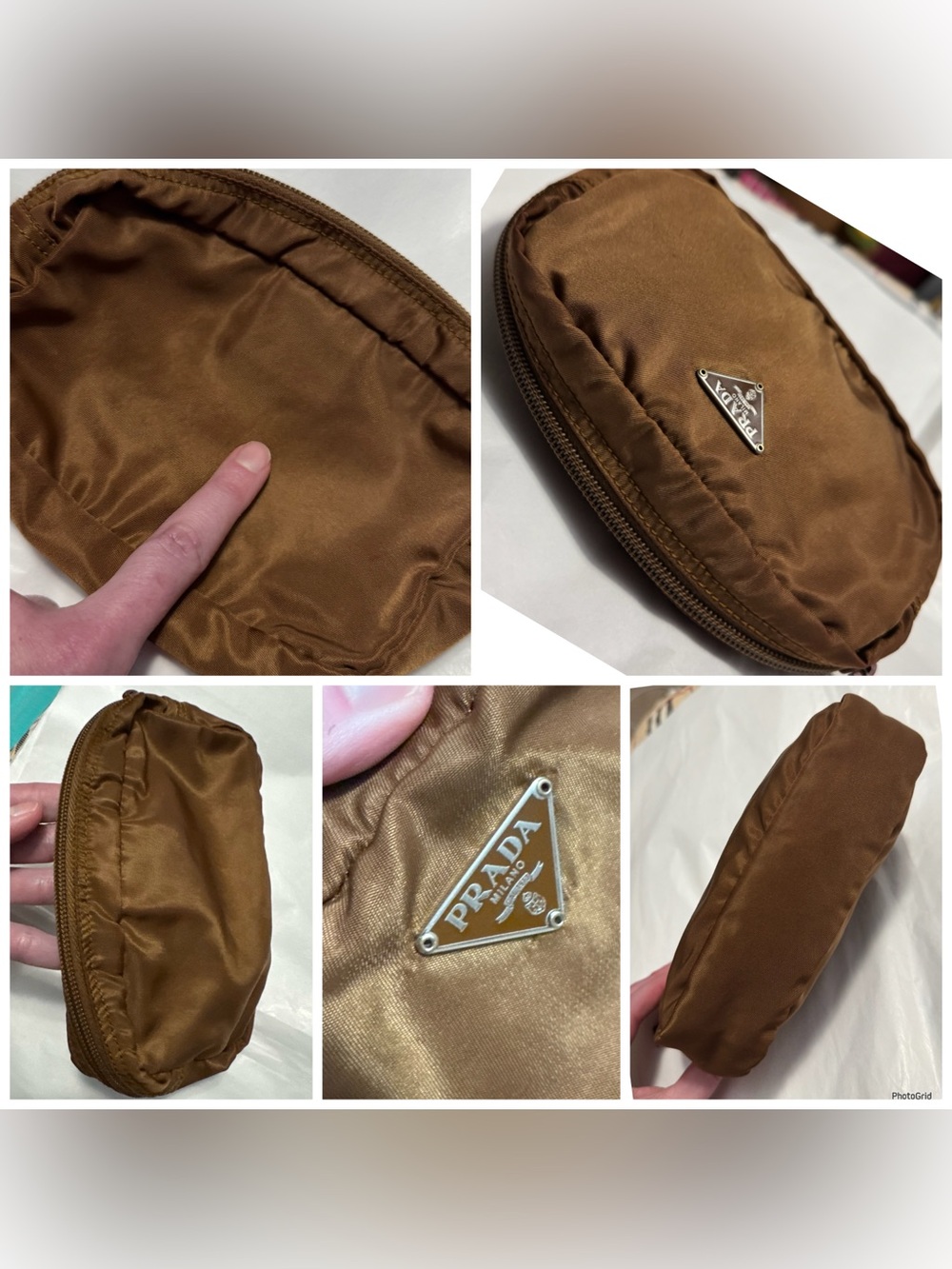 Prada AUTHENTIC Vintage Nylon Brown Logo Triangle Pouch Cosmetic Case Makeup Bag - Picture 12 of 16